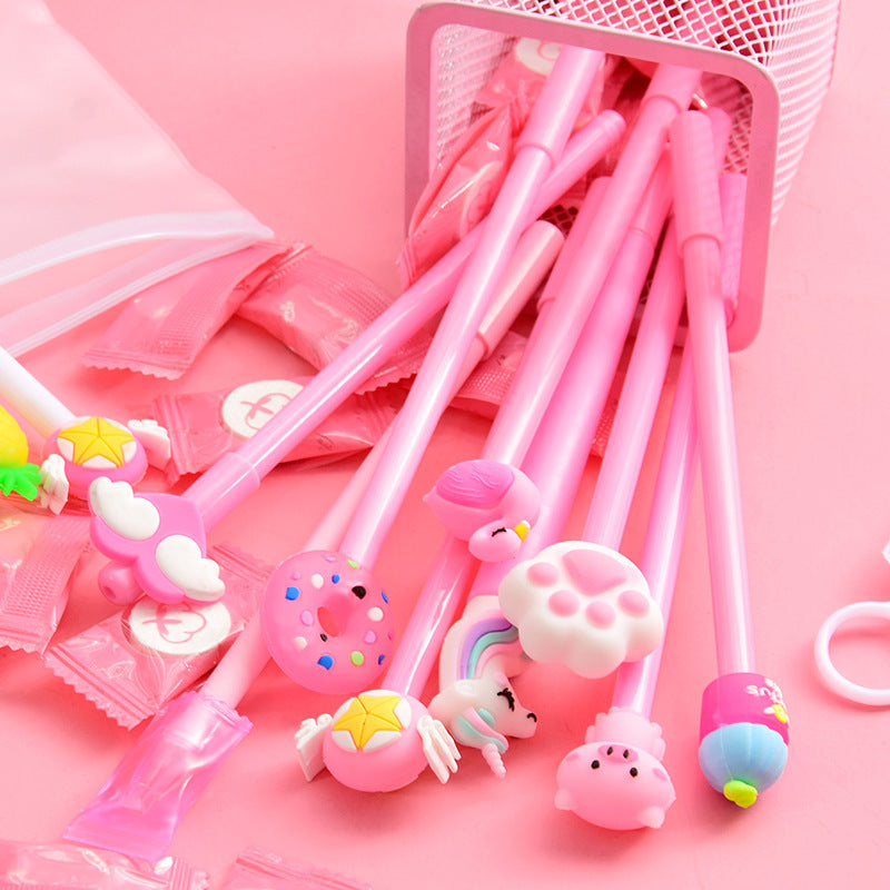 Cute Cartoon Gel Pen Student Stationery Set in Pink
